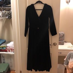 Black velvet midi dress